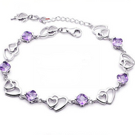 *Bracelet Double Coeur en Argent Massif 925 pour Femmes