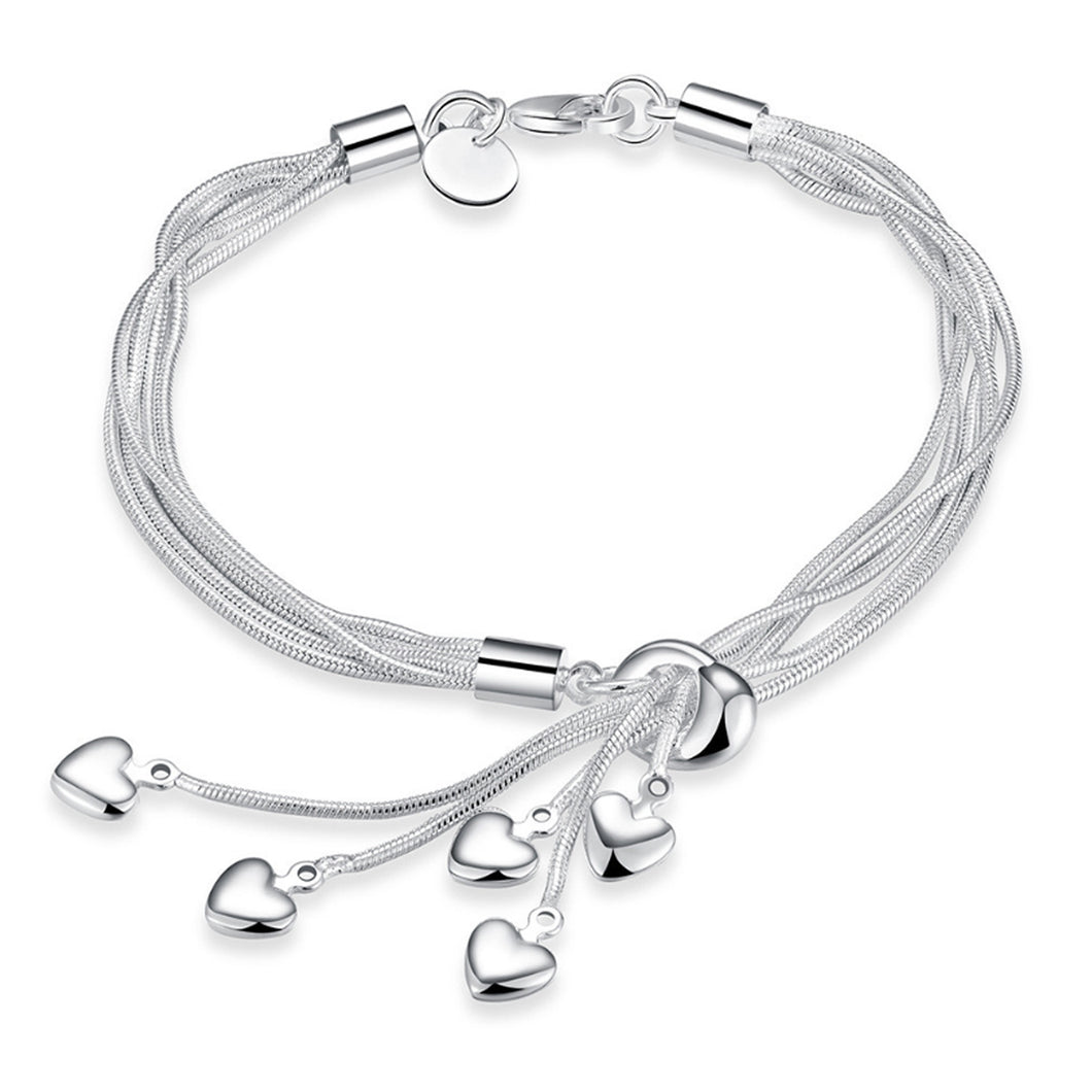 *Bracelet Ajustable pour Femmes - 5 Chaînes - 5 Coeurs