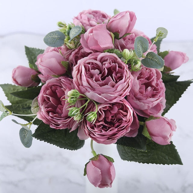 Fleurs Artificiel 30 cm  Bouquet 5 Grande Tête et 4 Bourgeon