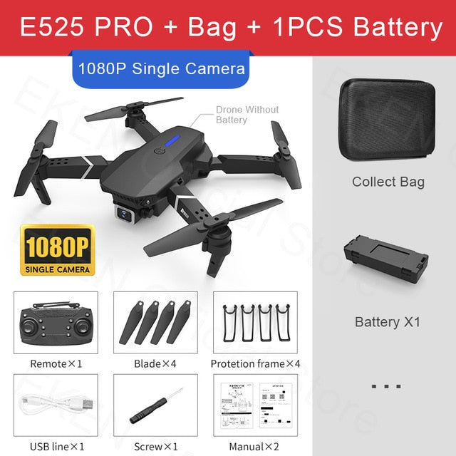 Téléguider Drone E525 PRO RC Double Caméra 1080P 4K - Repliable